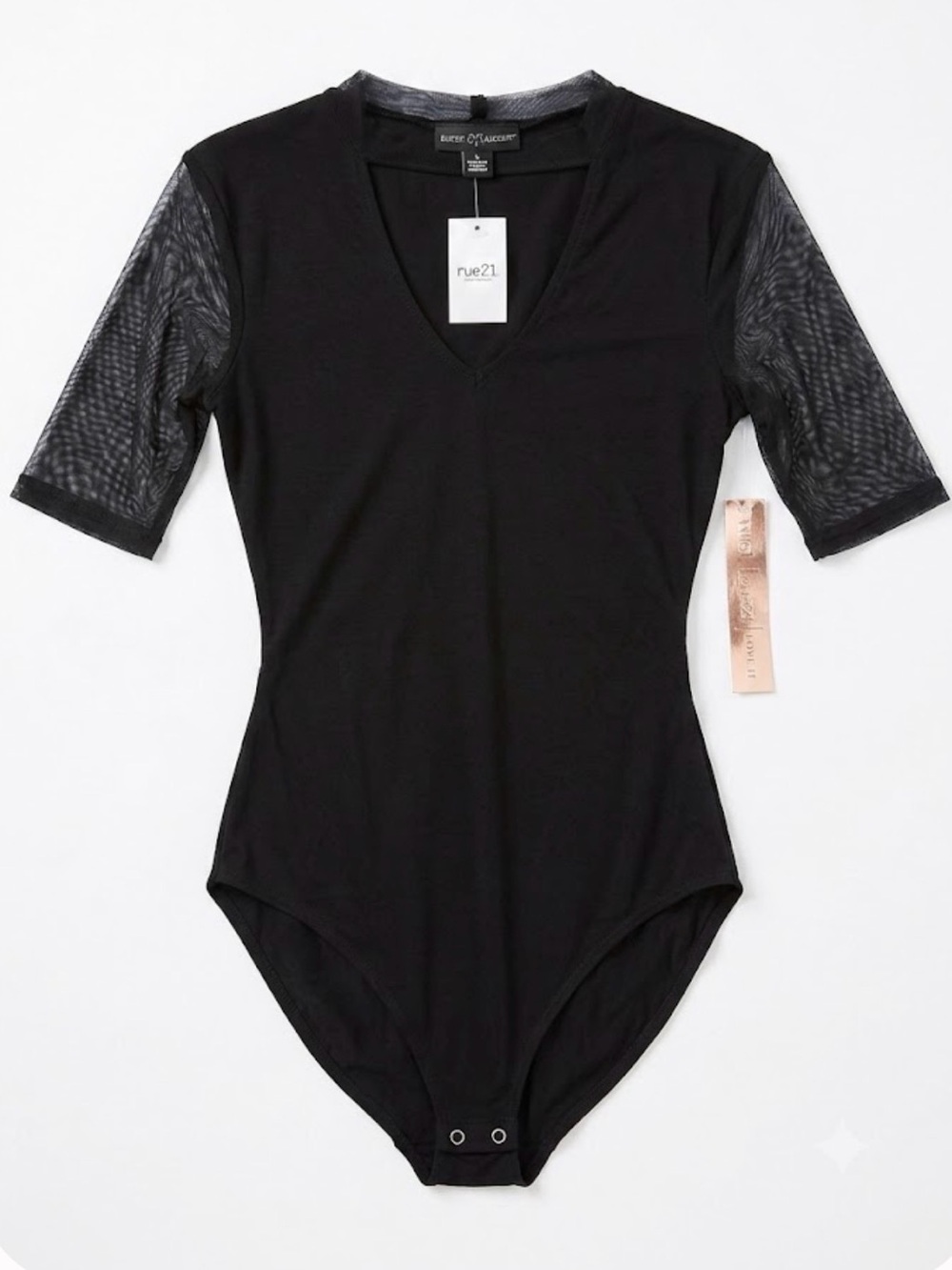 Rue21 Black Mesh Sleeve Cutout Bodysuit